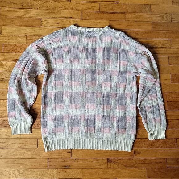 Gino Panini Vintage Pastel Plaid Rib Knit Pullover Crewneck Sweater Preppy Retro - Picture 3 of 12